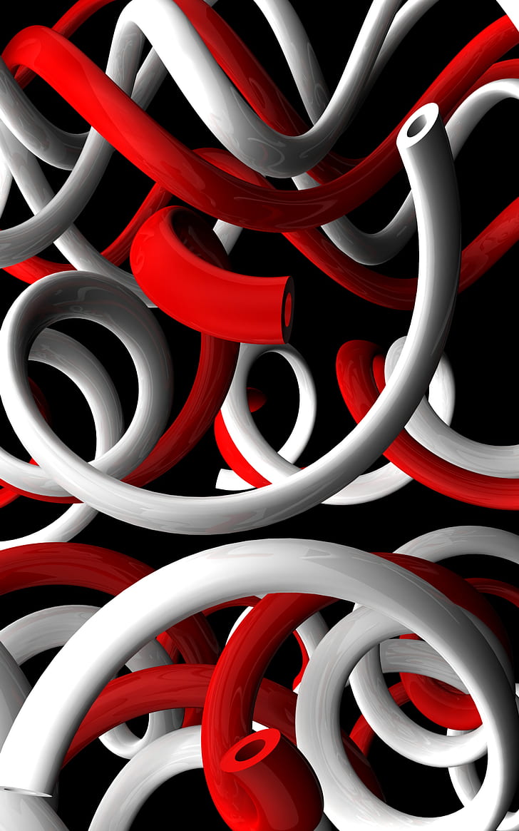 plexus, shape, twisted, curved, red, white, HD wallpaper