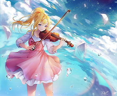 spojrzenie, dziewczyna, skrzypce, anime, Shigatsu wa Kimi no Uso, Tapety HD HD wallpaper