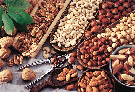 Nüsse, Mandeln, Haselnüsse, Schnitte, Cashewnüsse, Brasilianer, Walnuss, HD-Hintergrundbild HD wallpaper