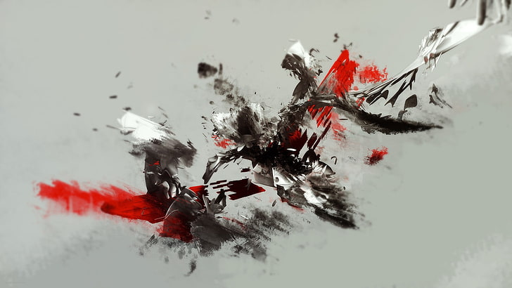kompozycja kwiatowa czerwono-czarna, sztuka cyfrowa, proste tło, wybiórcze kolorowanie, abstrakcja, Tapety HD