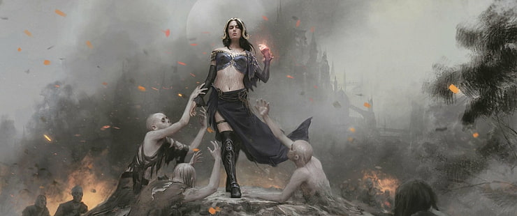 Game, Magic: The Gathering, Girl, Liliana (Magic: The Gathering), Liliana Defiant Necromancer, Magic, Planeswalker (Magic: The Gathering), Undead, Witch, Woman, วอลล์เปเปอร์ HD HD wallpaper