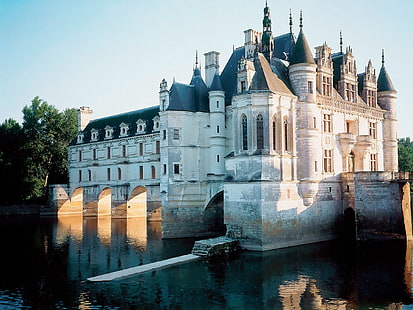Chenonceaux Castle France HD, white and black castle, world, castle, travel, travel and world, france, chenonceaux, HD wallpaper HD wallpaper