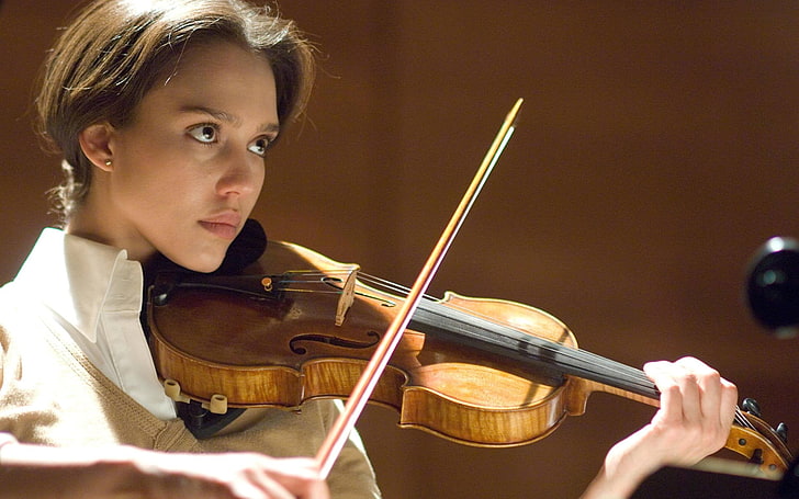 Jessica Alba, violin, musical instrument, actress, celebrity, women, HD wallpaper