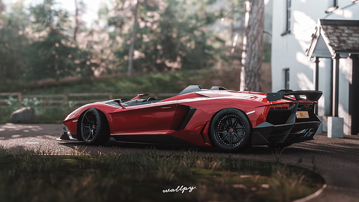 Lamborghini, Microsoft, 2018, Aventador J, game art, Forza Horizon 4, by Wallpy, HD wallpaper