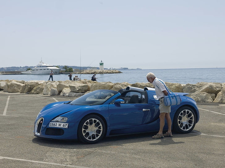 синьо купе, Bugatti Veyron, кола, сини коли, HD тапет