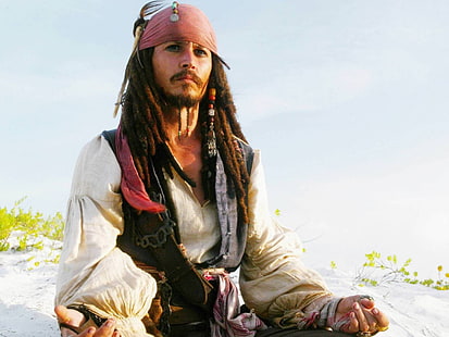 Jack Sparrow, Johnny Depp, Beach, Jack Sparrow, Piraci z Karaibów, Tapety HD HD wallpaper