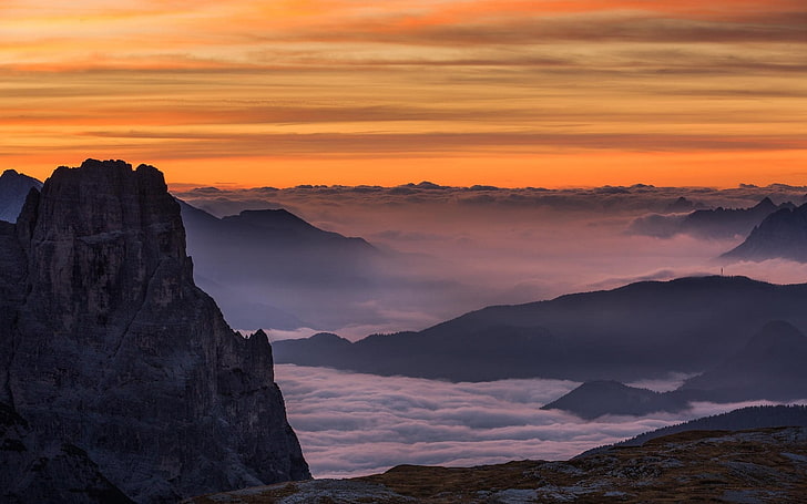 โต๊ะไม้สีขาวและดำหมอกทิวทัศน์ตอนเช้าธรรมชาติภูเขาเทือกเขาแอลป์อิตาลีเมฆท้องฟ้าฤดูร้อน Dolomites (ภูเขา), วอลล์เปเปอร์ HD