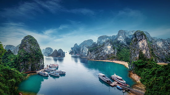 Fotografi, Hạ Long Bay, Perahu, Bumi, Ha Long Bay, Gunung, Batu, Pohon, Vietnam, Wallpaper HD HD wallpaper