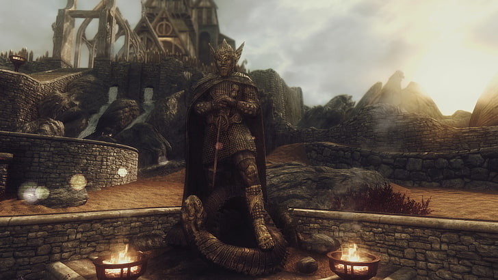 uomo che indossa uno sfondo digitale mantello marrone, The Elder Scrolls V: Skyrim, videogiochi, Whiterun, Talos, Dragonsreach, Sfondo HD
