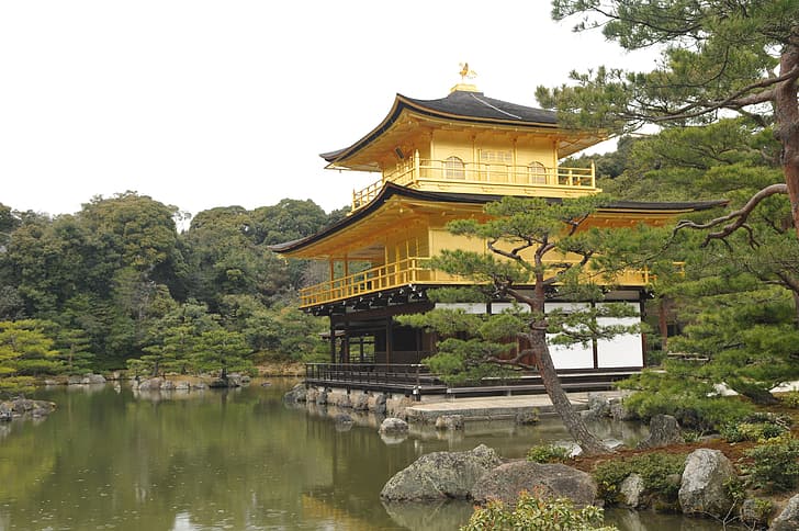 lake, Japan, gold, Kyoto, pond, Palace, the Kinkakuji, HD wallpaper
