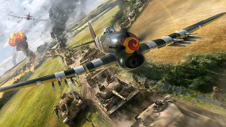 World War II, airplane, aircraft, Hawker Typhoon, military, military aircraft, D-Day, HD wallpaper