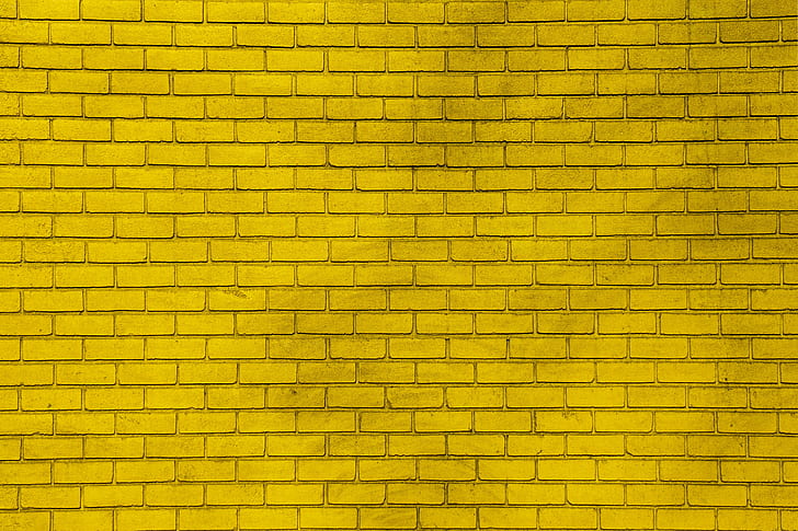 желтый, стена, краска, кирпичи, HD обои