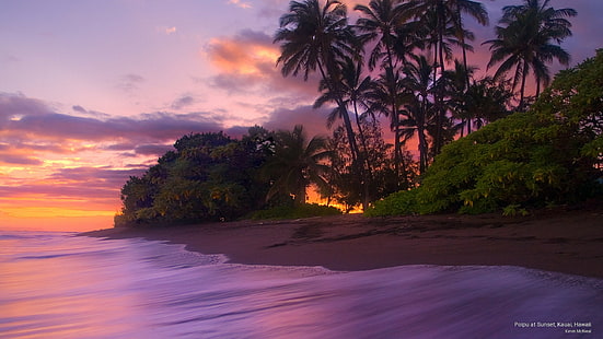 Poipu ao pôr do sol, Kauai, Havaí, Ilhas, HD papel de parede HD wallpaper