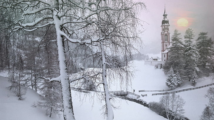 Schnee, Wald, Kathedrale, HD-Hintergrundbild