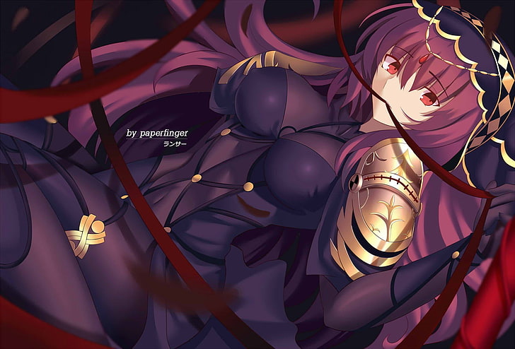 пурпурноволосый женский аниме персонаж в черном платье, Fate / Grand Order, Lancer (Fate / Grand Order), HD обои