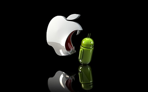 Apple Ready To Eat Android, android logo, apple fantasy logo, apple logo, logo apple, funny, HD wallpaper HD wallpaper