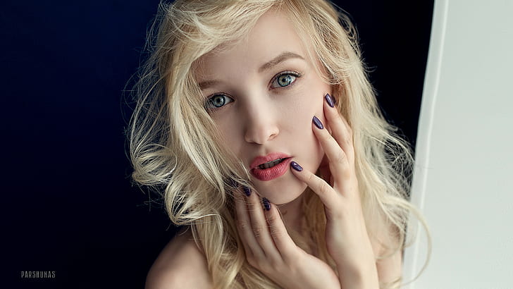 женщины, блондинка, портрет, лицо, накрашенные ногти, Антон Паршунас, HD обои