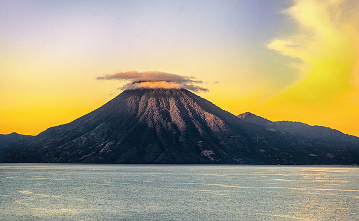 Mountain  beside of body of water during day time, mango, mango, Mango, Sunrise  Mountain, body of water, day, time, Guatemala, Central  America, Spanish, Latin, Maya, Travel, Explore, Tropical, NEX-5n, Manual, creative  commons, sony  nex, volcano, mountain, nature, mt Fuji, HD wallpaper