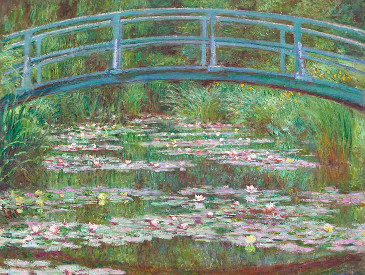 пейзаж, езерце, Лили, картина, Клод Моне, Японски мост, HD тапет