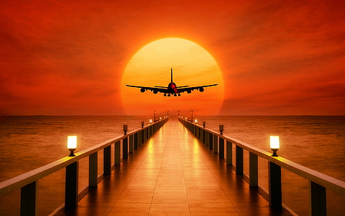 Sonnenuntergang, 4k, 8k, HD, Start, Flugzeug, HD-Hintergrundbild HD wallpaper