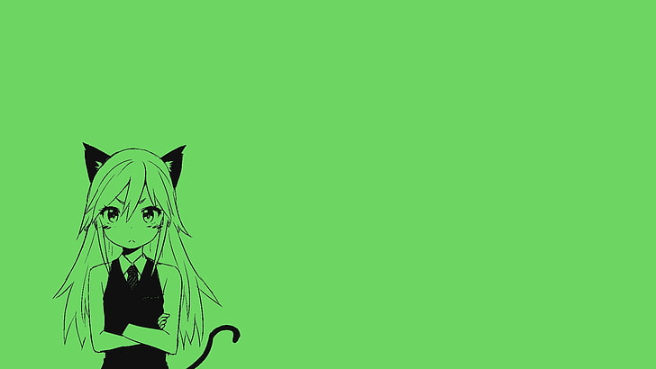 간단한, 애니메이션 소녀, 고양이 소녀, HD 배경 화면
