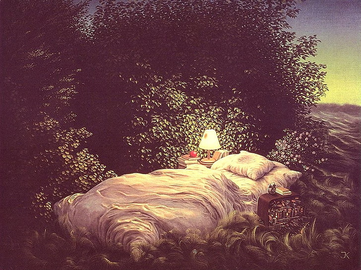 Kunstwerk, Bett, Lampe, Natur, HD-Hintergrundbild