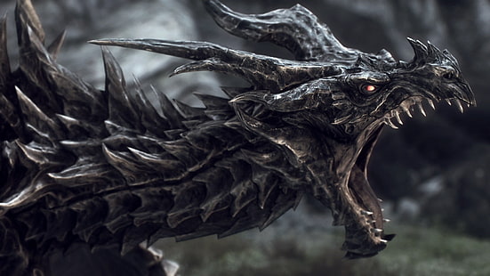 arte digital del dragón negro, dragón, arte de fantasía, arte digital, The Elder Scrolls, The Elder Scrolls V: Skyrim, Alduin, Fondo de pantalla HD HD wallpaper