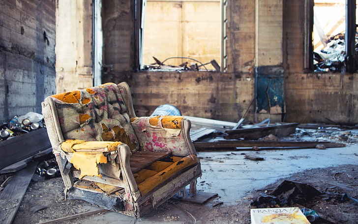 ruin, abandoned, old building, armchairs, broken, HD wallpaper