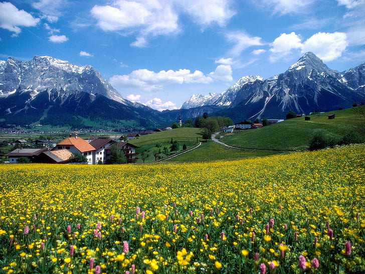 lanskap, Jerman, Pegunungan Alpen, desa, pegunungan, Wallpaper HD