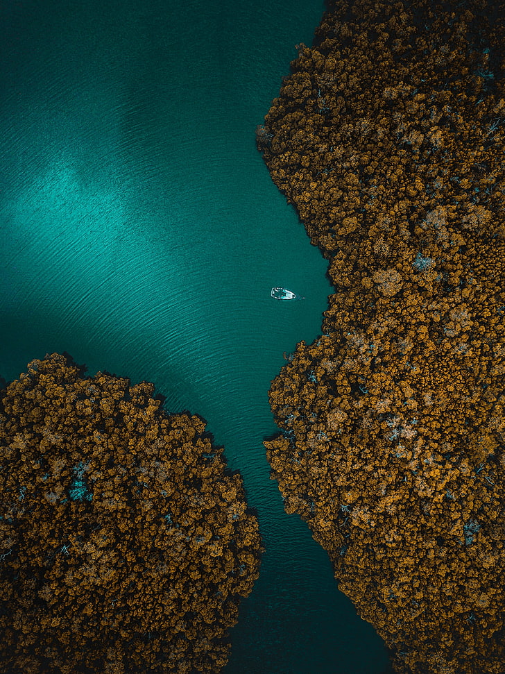 isla marrón, isla, océano, vista superior, Fondo de pantalla HD, fondo de pantalla de teléfono