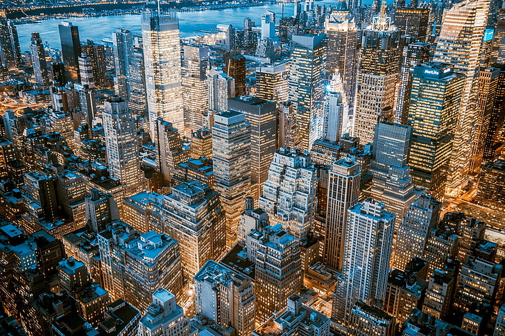 高層ビル、都市、都市、空撮、都市景観、ニューヨーク市、 HDデスクトップの壁紙