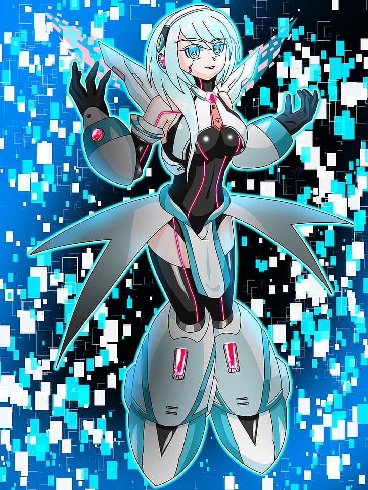 Anime, Anime Girls, Mega Man X, Rockman X DiVE, iCO (Rockman X DiVE), langes Haar, weißes Haar, Solo, Kunstwerk, digitale Kunst, Fankunst, HD-Hintergrundbild, Handy-Hintergrundbild