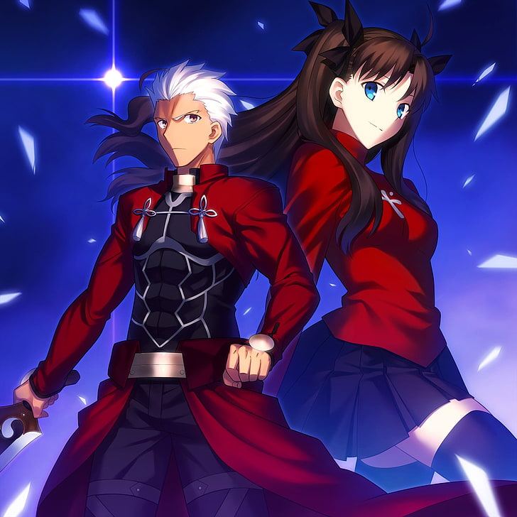 dwa plakaty z postaciami żeńskimi i męskimi, Seria Fate, Tohsaka Rin, Archer (Fate / Stay Night), Tapety HD