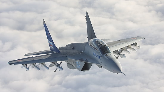 white fighter jet, aircraft, jets, Mikoyan MiG-35, military aircraft, vehicle, HD wallpaper HD wallpaper