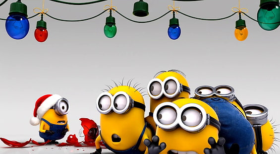 Minions-Weihnachten, Despicable Me Minions-Tapete, Feiertage, Weihnachten, lustig, Feiertag, feiern, frohe Weihnachten, Dekorationen, Günstlinge, 2014, HD-Hintergrundbild HD wallpaper