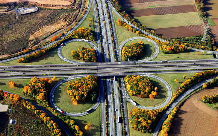 road intersections car landscape, HD wallpaper