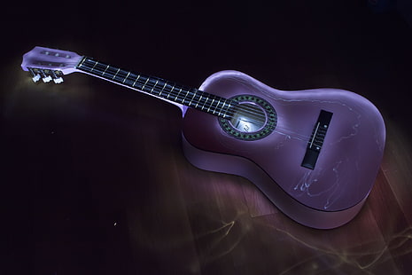 фиолетовая и черная акустическая гитара, музыка, гитара, HD обои HD wallpaper