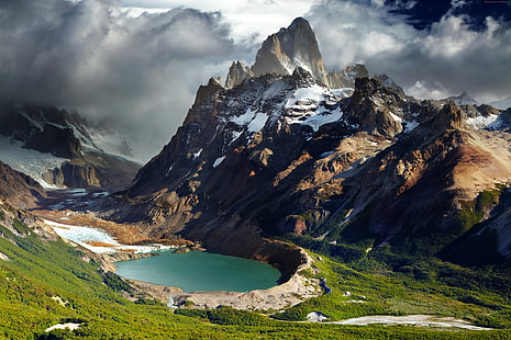 montagne, lago, Argentina, 4k, 5k, Patagonia, Sfondo HD HD wallpaper