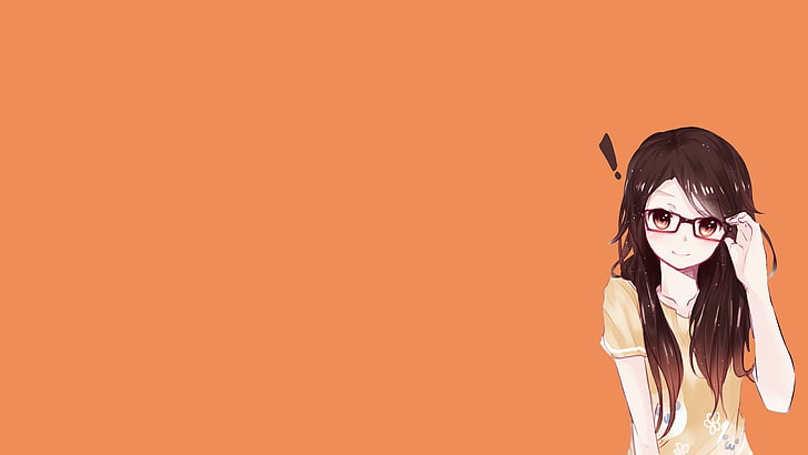 karakter anime wanita memegang ilustrasi kacamatanya, gadis anime, latar belakang sederhana, kacamata, memerah, Wallpaper HD