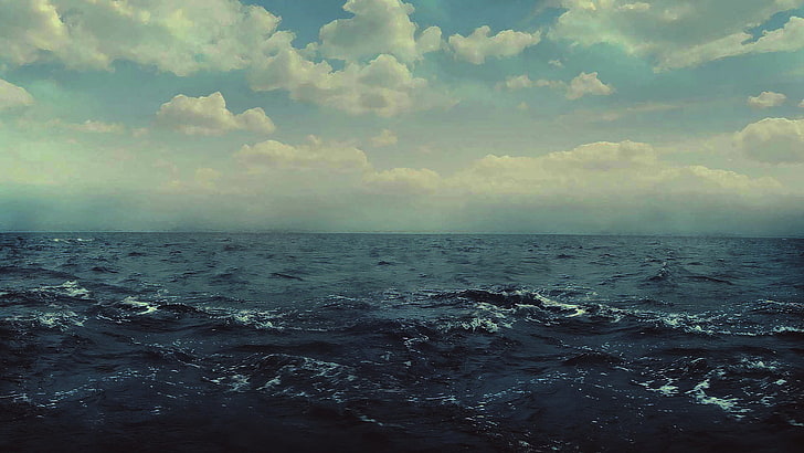 oceano azul, água, nuvens, natureza, mar, HD papel de parede