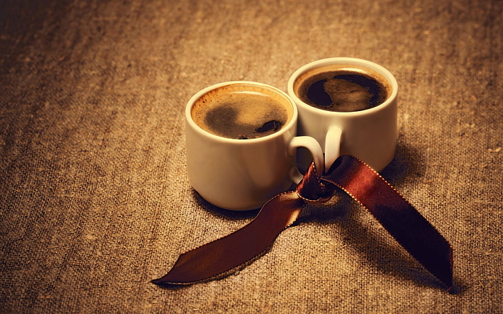 Coffee cups ribbon mood romance-2016 Food HD Wallp.., HD wallpaper