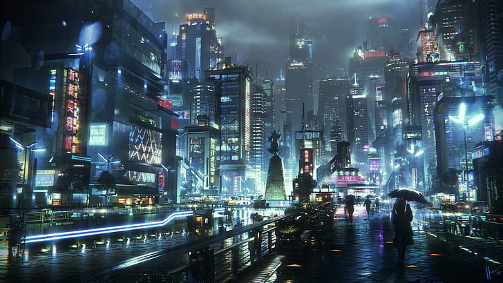 خيال علمي ، مدينة ، ليل، خلفية HD