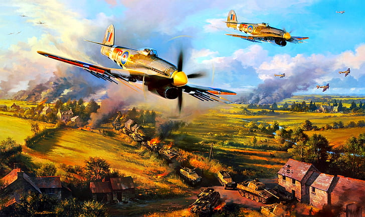 RAF, 1944, Hawker, Western front, WWII, Faletski bag, Typhoon Mk.IB, HD wallpaper