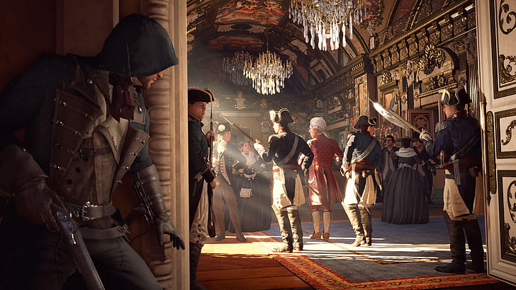 ตู้โชว์กระจกกรอบไม้สีน้ำตาล Assassin's Creed: Unity วิดีโอเกม Assassin's Creed, วอลล์เปเปอร์ HD