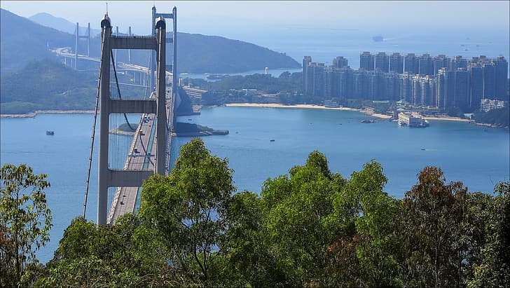 Ville, nature, pont, beauté, Hong Kong, 1920 x 1080, Fond d'écran HD