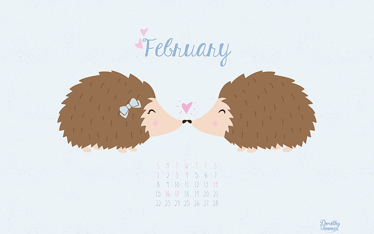 Hedgehog Love-February 2015 Calendar Wallpaper, February calendar illustration, HD wallpaper