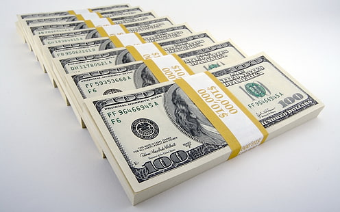 eight bundles of 100 US dollar banknotes, background, dollars, Money, the bucks, packs, HD wallpaper HD wallpaper