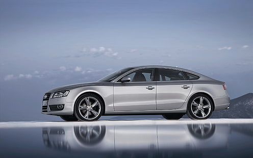 серый Audi A-Series, дорога, небо, машина, Audi, автомобили, немецкие автомобили, стены автомобиля audi a5, бесплатные картинки hd, лучшие картинки, HD обои HD wallpaper