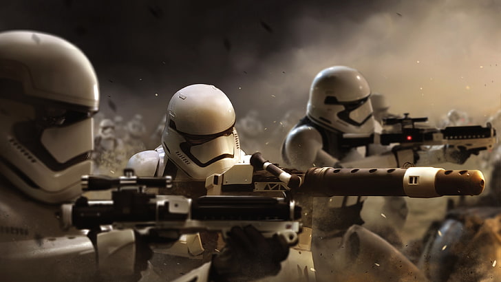 Illustrazione di Star Wars Storm Troopers, Star Wars: The Force Awakens, stormtrooper, battaglia, Star Wars, fantascienza, Sfondo HD