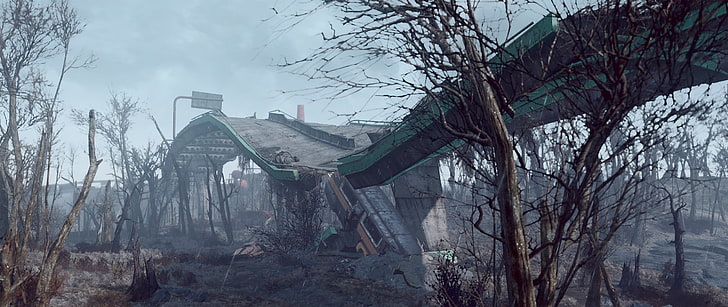 ilustrasi jembatan hijau rusak, video game, Fallout 4, Fallout, Wallpaper HD